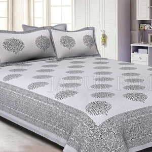 White Base With Kadi Print Black Tree Hand Block Print Super Fine  Cotton Double Bed Sheet