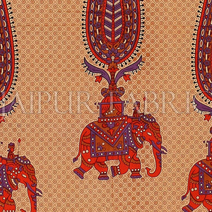 Red Border Leaf With Elephant Print Fine Cotton Double Bed Sheet