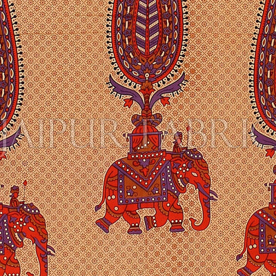 Red Border Leaf With Elephant Print Fine Cotton Double Bed Sheet