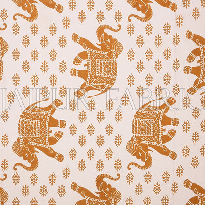 Yellow Border White Base Elephant Pattern Screen Print Cotton Double Bed Sheet