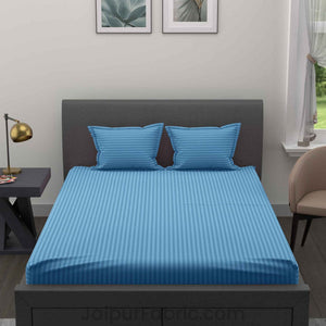 Light Pink and Sky Blue Satin Stripes Double Bedsheet Combo of 2