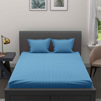 Light Pink and Sky Blue Satin Stripes Double Bedsheet Combo of 2