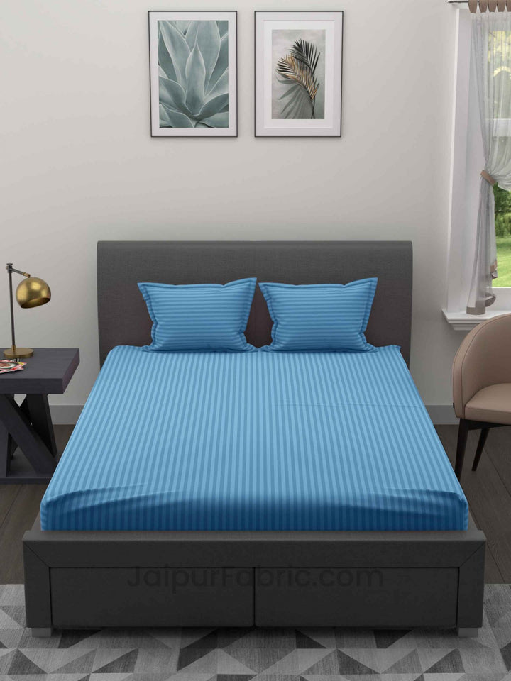 Light Pink and Sky Blue Satin Stripes Double Bedsheet Combo of 2