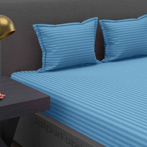 Light Pink and Sky Blue Satin Stripes Double Bedsheet Combo of 2