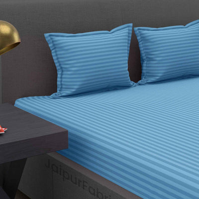 Light Pink and Sky Blue Satin Stripes Double Bedsheet Combo of 2