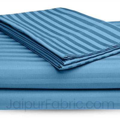 Light Pink and Sky Blue Satin Stripes Double Bedsheet Combo of 2