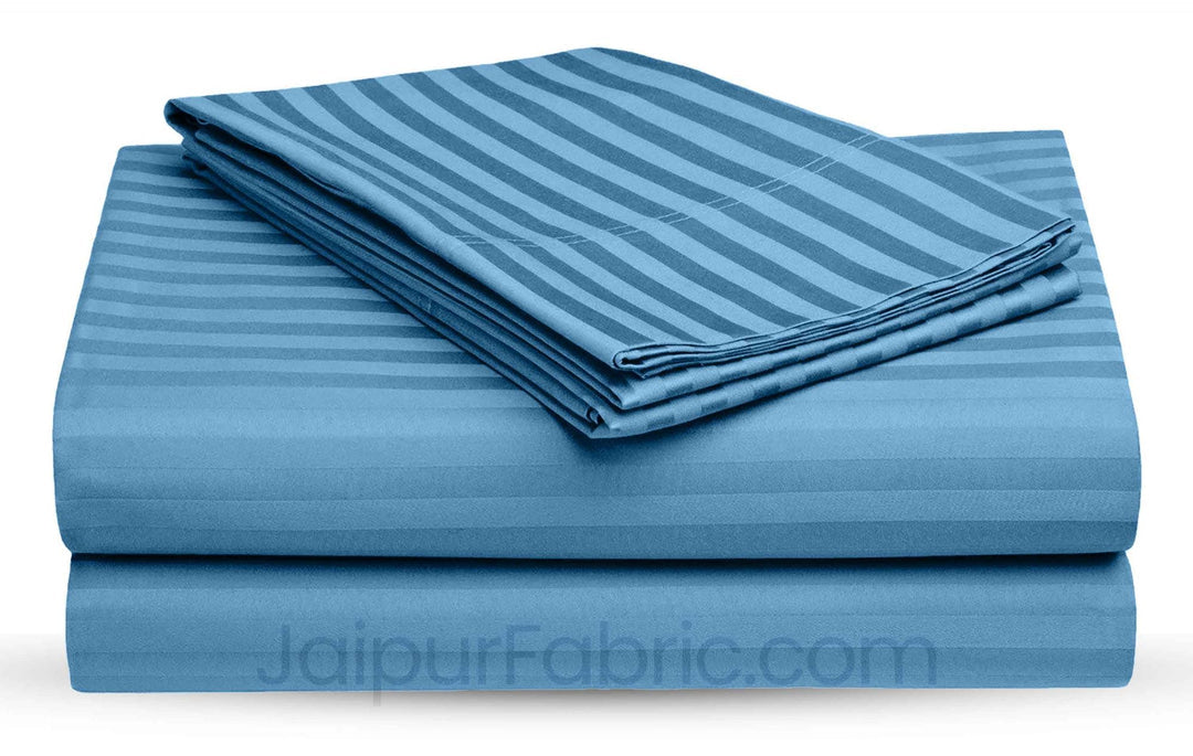 Light Pink and Sky Blue Satin Stripes Double Bedsheet Combo of 2