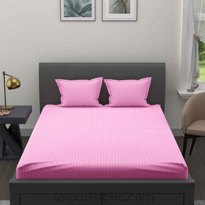 Light Pink and Sky Blue Satin Stripes Double Bedsheet Combo of 2