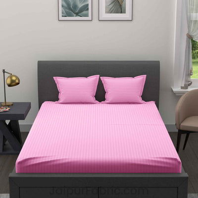 Light Pink and Sky Blue Satin Stripes Double Bedsheet Combo of 2