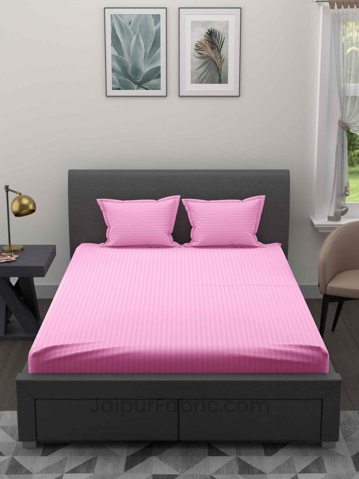 Light Pink and Sky Blue Satin Stripes Double Bedsheet Combo of 2