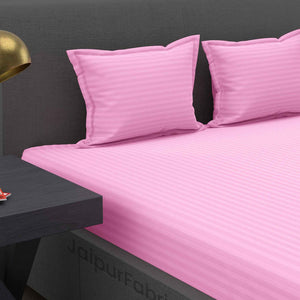 Light Pink and Sky Blue Satin Stripes Double Bedsheet Combo of 2