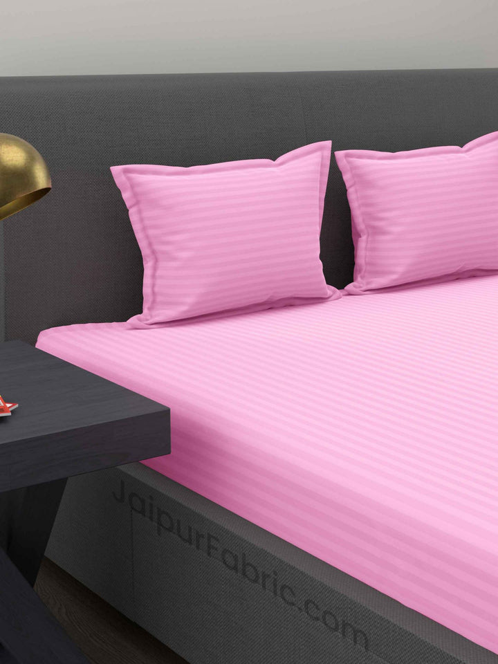 Light Pink and Sky Blue Satin Stripes Double Bedsheet Combo of 2