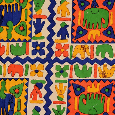 Navy Blue boarder elephant pattern with parrot green and yellow colour double bed sheet