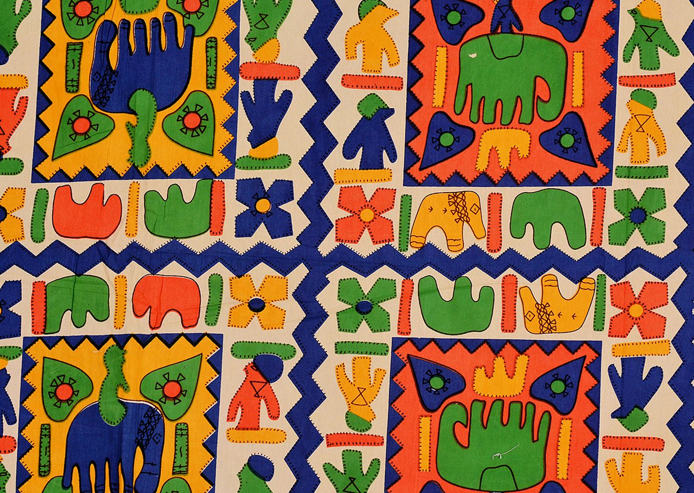 Navy Blue boarder elephant pattern with parrot green and yellow colour double bed sheet