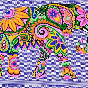 Navy Blue Border With Multi-Colored Elephant Pigment Print Cotton Double Bedsheet