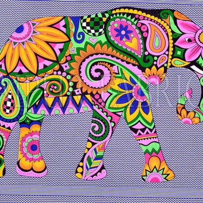 Navy Blue Border With Multi-Colored Elephant Pigment Print Cotton Double Bedsheet
