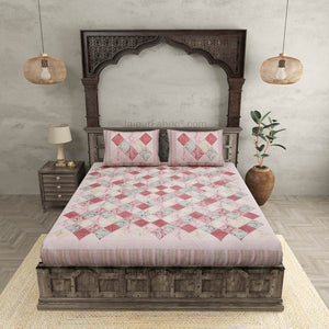 Ethnic Tiles Blue Orange and Pink Double Bedsheet Combo of 3