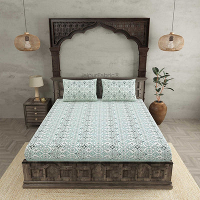 Showering Festivities Green Peach and Blue Pure Cotton Double Bedsheet Combo of 3