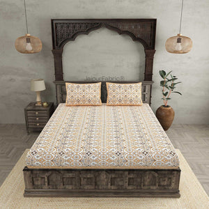 Showering Festivities Green Peach and Blue Pure Cotton Double Bedsheet Combo of 3
