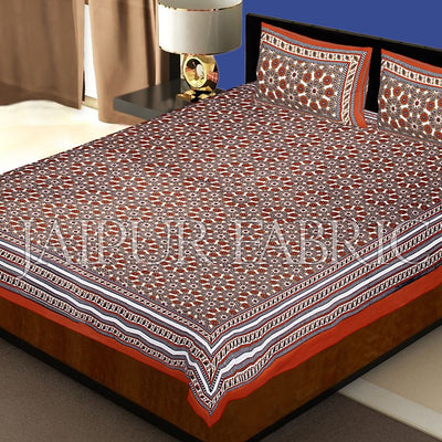 Brown Border Brown Base Screen Print Cotton Double Bed Sheet