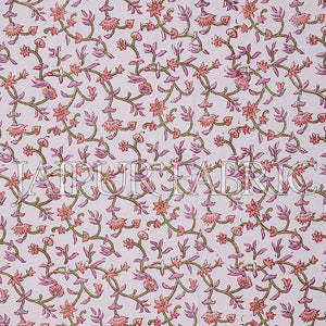 Peach Border White Base Flower Pattern Block Print Cotton Double Bed Sheet