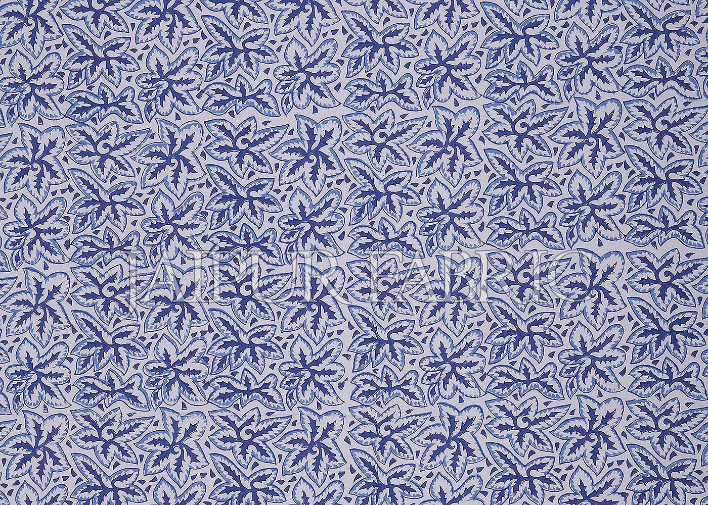 Blue Border White Base Leaf Pattern Block Print Cotton Double Bed Sheet