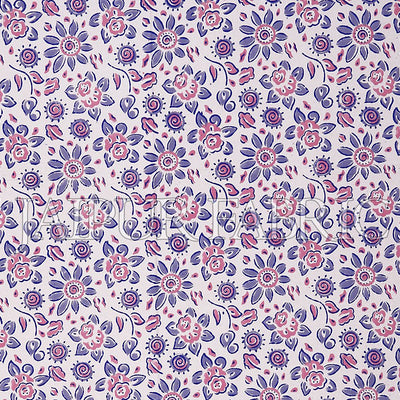 Blue Border White Base Flower Pattern Block Print Cotton Double Bed Sheet