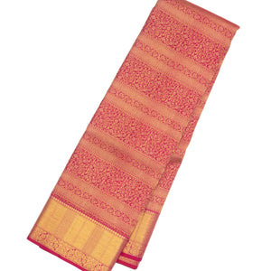 Pink Handloom Kanchipuram Silk Saree With Floral Stripes