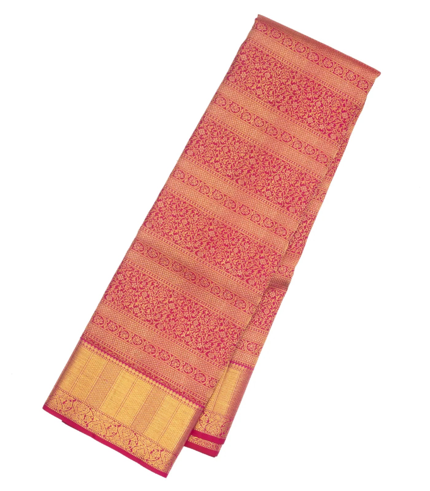 Pink Handloom Kanchipuram Silk Saree With Floral Stripes