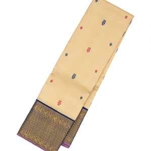 Cream Handloom Kanchipuram Korvai Silk Saree With Silk Buttas
