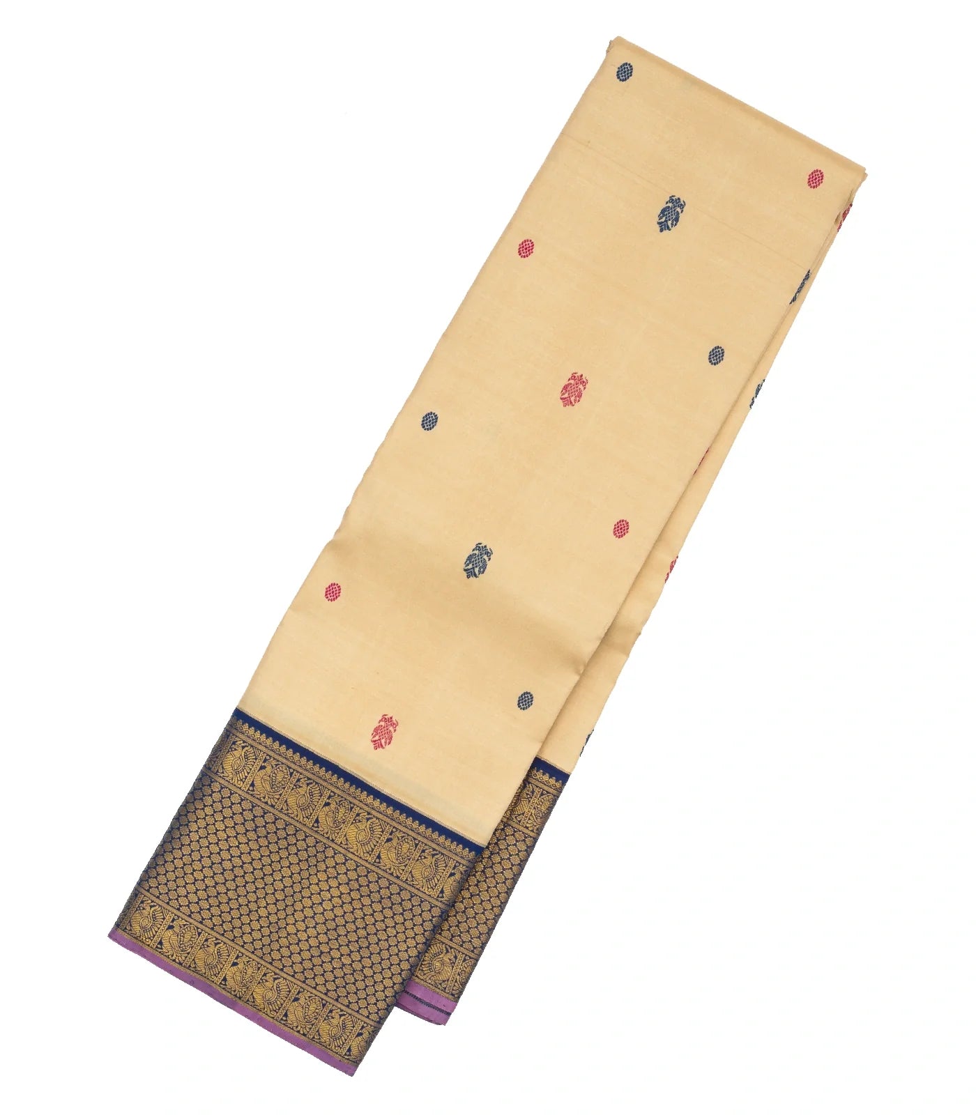 Cream Handloom Kanchipuram Korvai Silk Saree With Silk Buttas