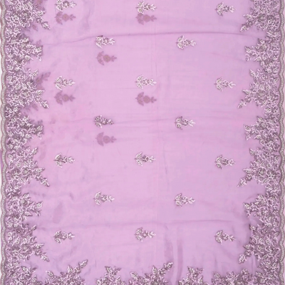 Purple Woven Blended Tissue Saree With Embroidered Floral Motifs