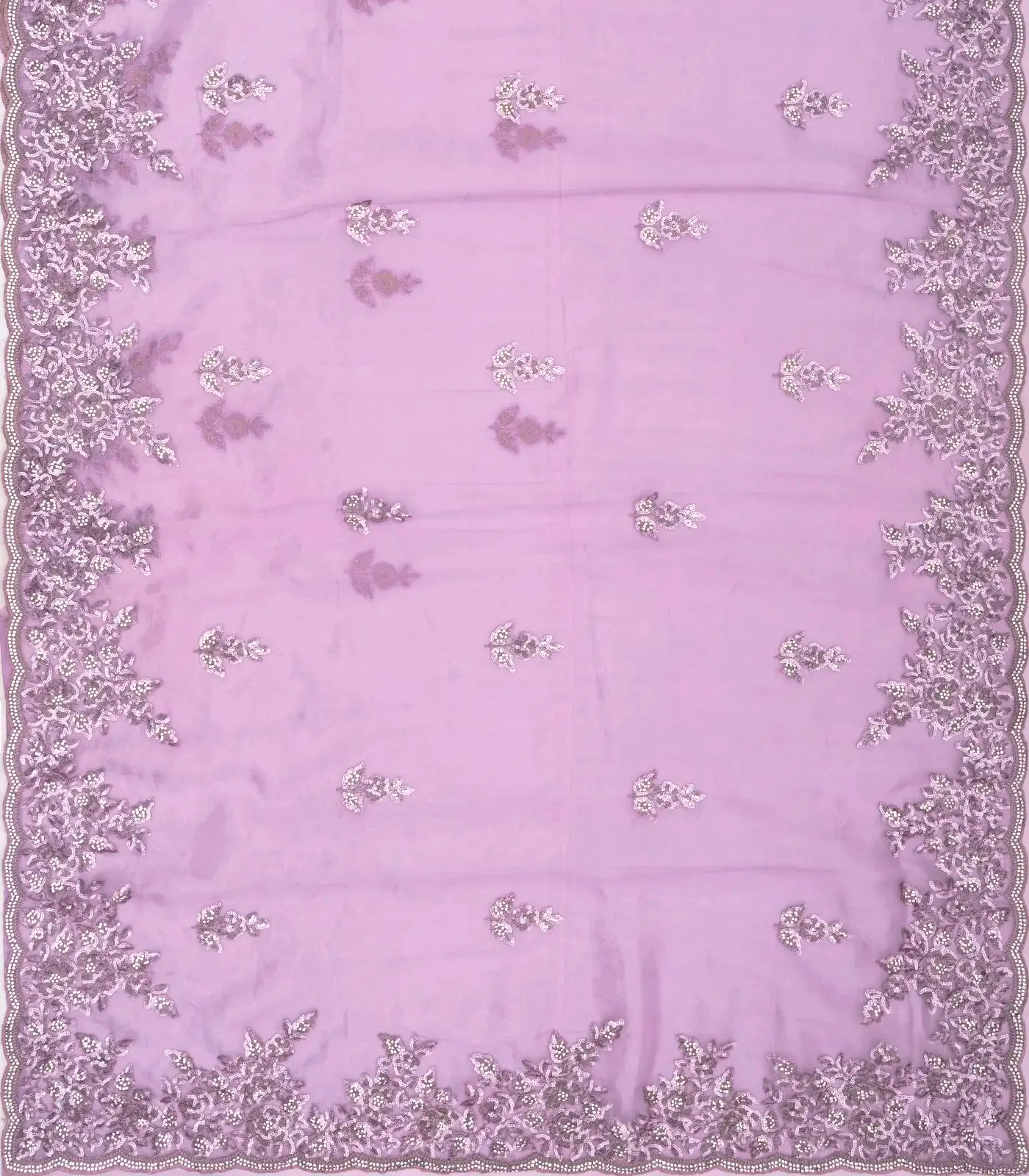 Purple Woven Blended Tissue Saree With Embroidered Floral Motifs