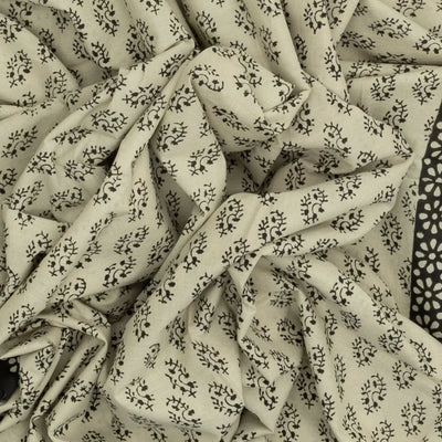 Taupe Woven Jaipur Cotton Saree Printed With Black Floral Motifs