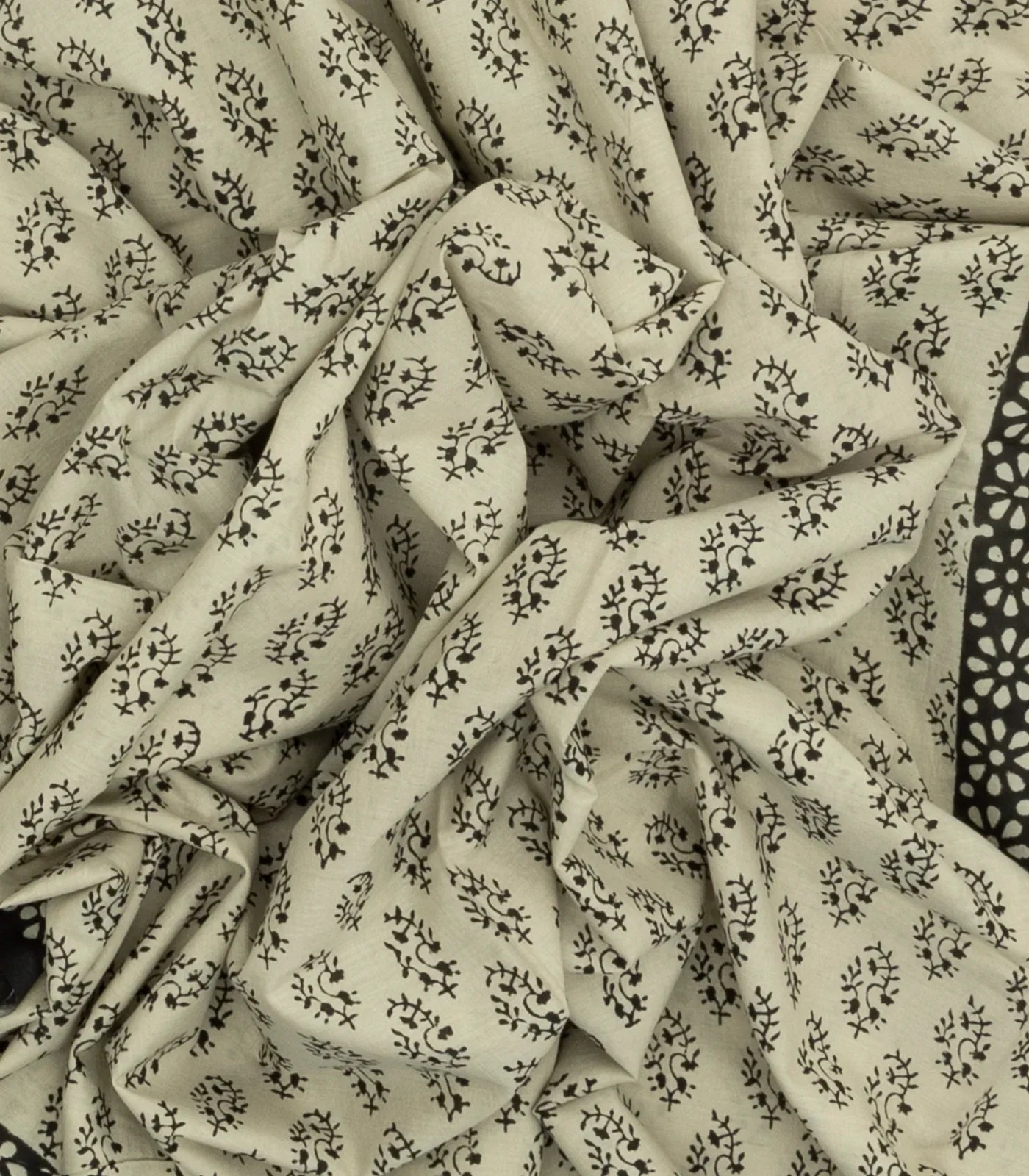 Taupe Woven Jaipur Cotton Saree Printed With Black Floral Motifs