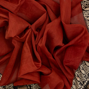 Rust Handloom Chanderi Cotton Saree With Printed Floral Motifs