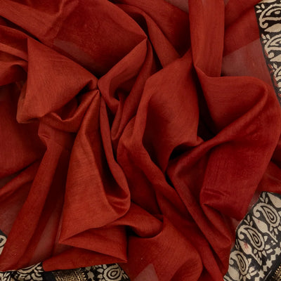 Rust Handloom Chanderi Cotton Saree With Printed Floral Motifs