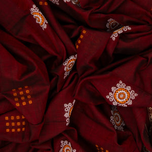 Maroon Handloom Orissa Cotton Saree With Tie & Dye Black Pallu