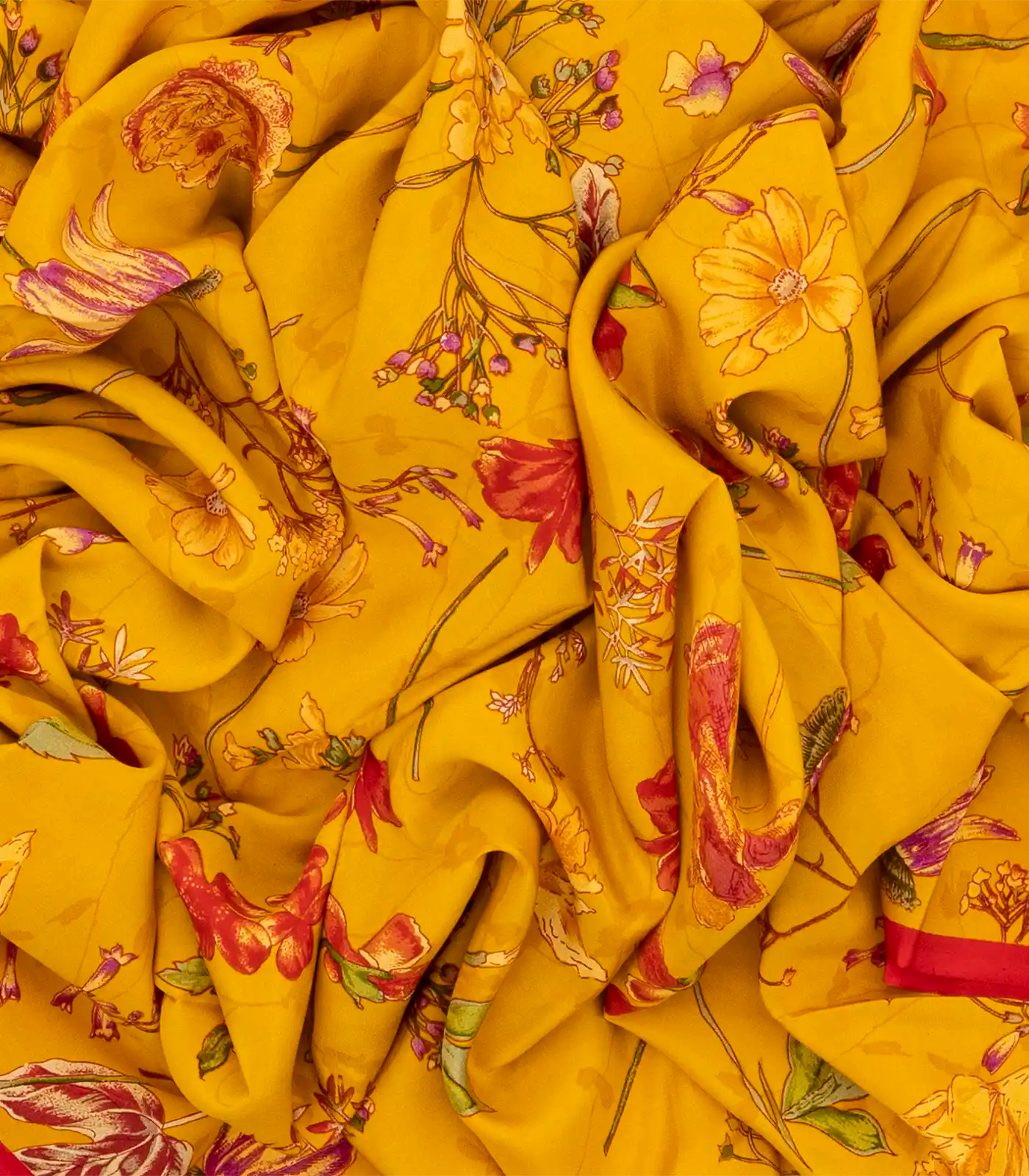 Mustard Woven Digital Printed Crepe Silk Saree With Floral Motifs