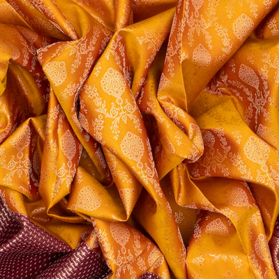 Mango Yellow Handloom Kanchipuram Silk Saree With Meena Floral Motifs