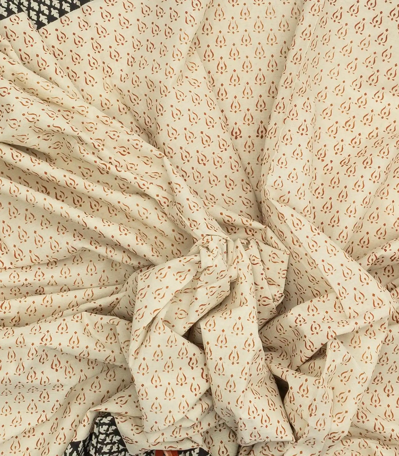 White Woven Jaipur Cotton Saree Printed With Rust Floral Motifs