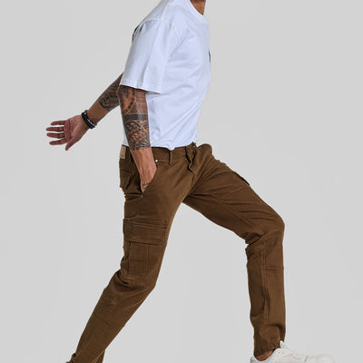 Brown Slim Fit Cargo Jeans