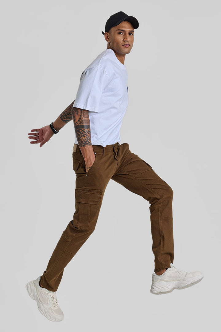 Brown Slim Fit Cargo Jeans