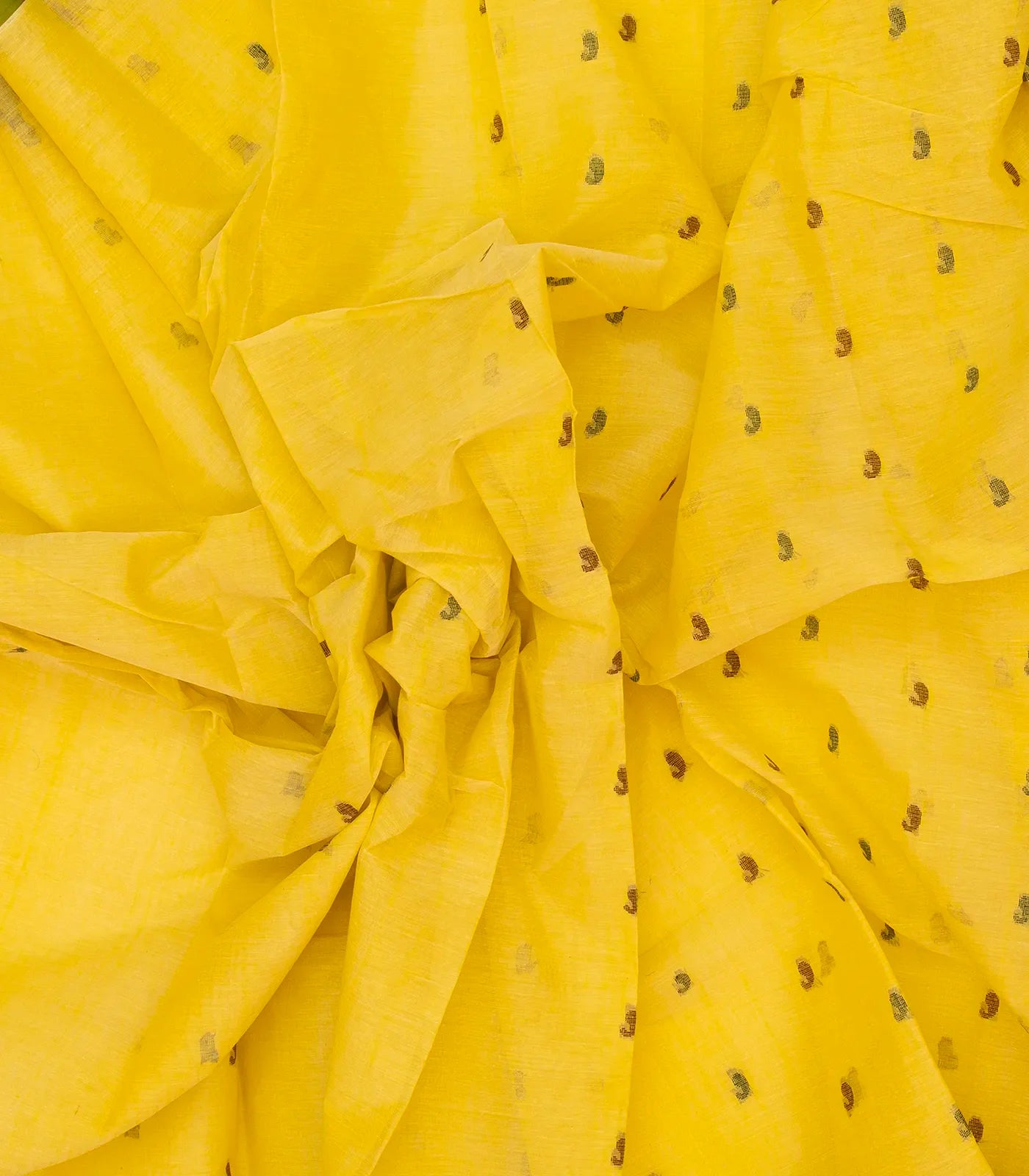 Yellow Bengal Cotton Saree With Mango Motifs