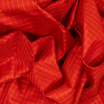 Red Handloom Kanchipuram Silk Saree With Zari Checks