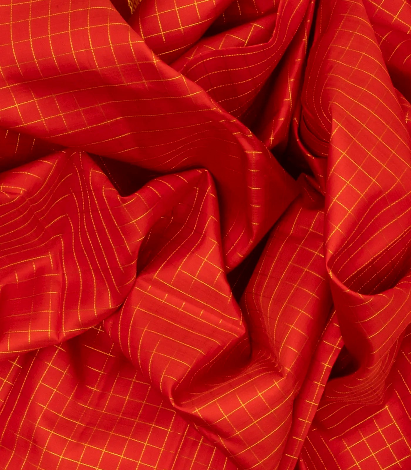 Red Handloom Kanchipuram Silk Saree With Zari Checks