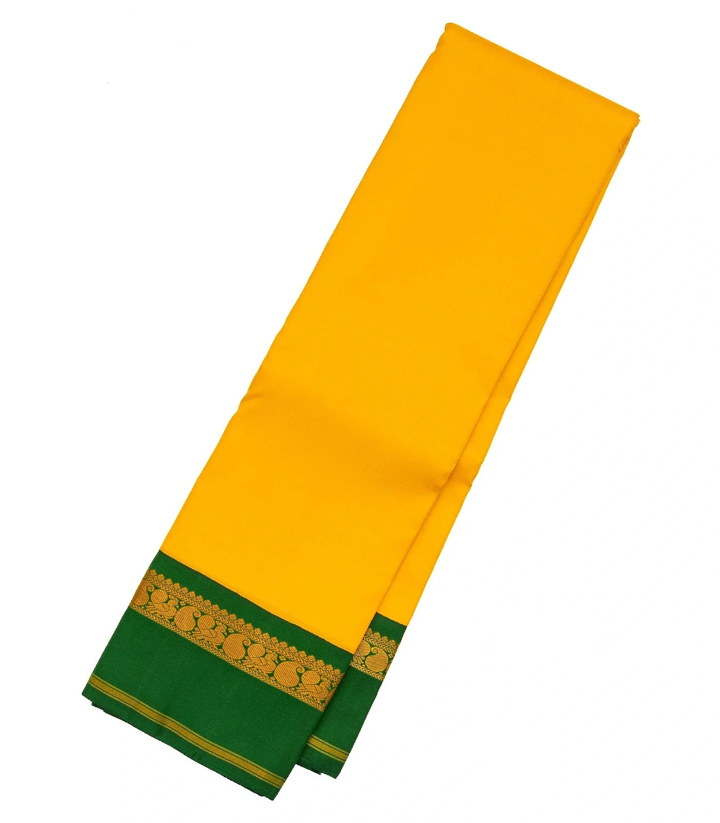 Yellow Handloom Kanchipuram Korvai Silk Saree With Green Border