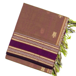 Dusty Pink Handloom Silk Cotton Saree With Parrot Buttas