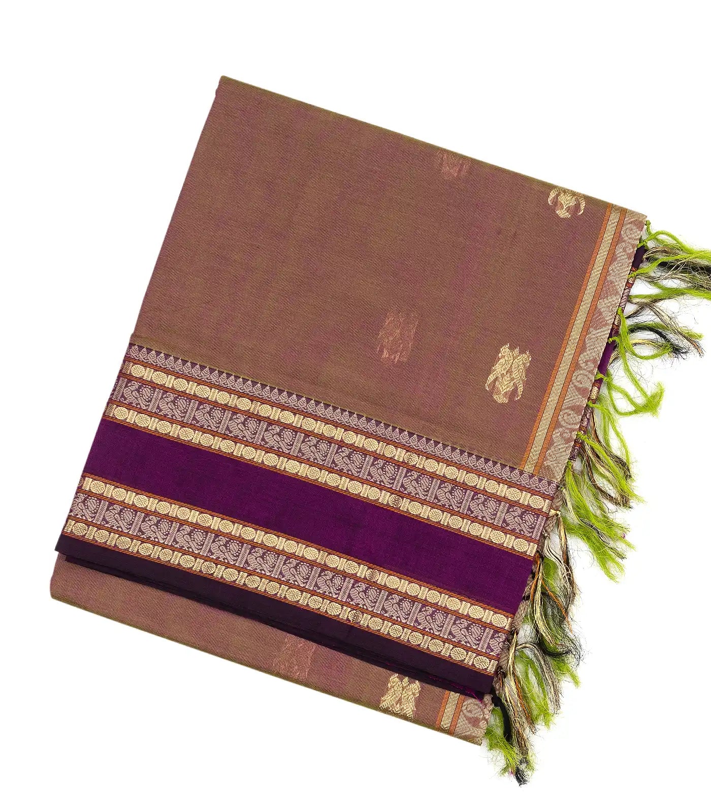 Dusty Pink Handloom Silk Cotton Saree With Parrot Buttas