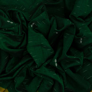 Dark Green Orissa Cotton Saree With Stripes & Buttas